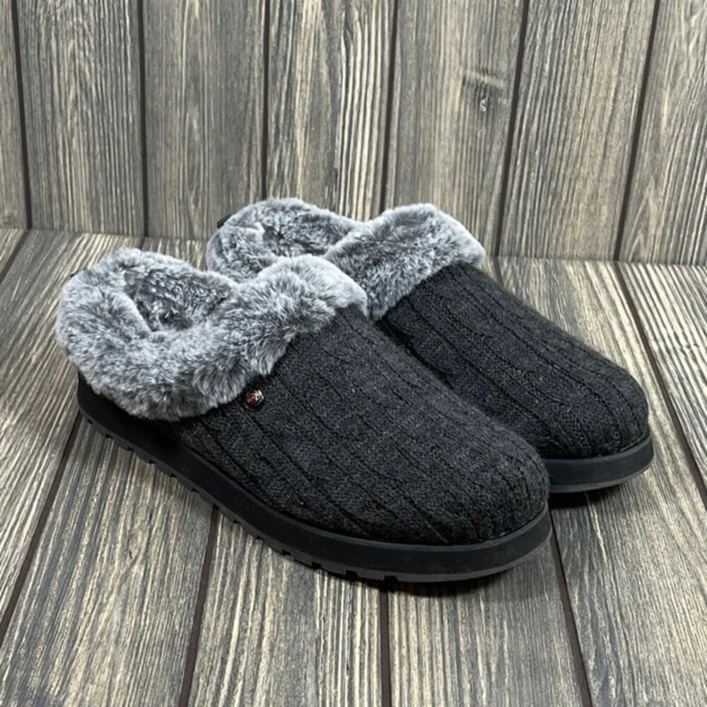 Skechers Bobs Keepsakes Ice Angel Grey Slip On Slipper Mule 9 Faux Fur Sweater